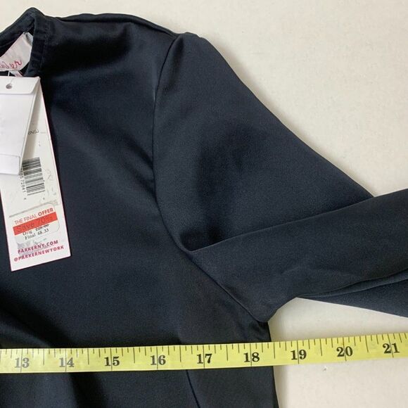 Parker Jacquard Satin Blouse Top Front Tie Black - Picture 9 of 10